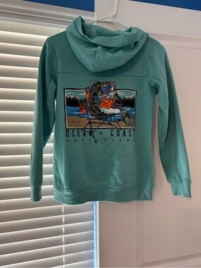 Kids Medium Aqua Hooded Pullover Sweatshirt by Ocean + Coast with Bobber
